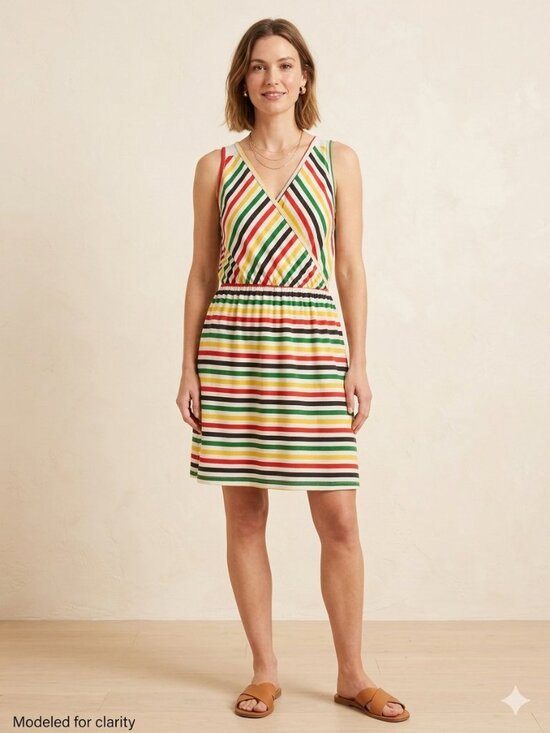 Ginger G Dresses & Skirts - Ginger G Womens Multicolor Striped Sleeveless Faux Wrap A-Line Dress Size L